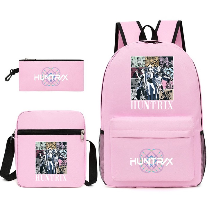 Iskolatáska szett 3 részes, K-pop Witcher Girls mintás, fekete, 45x32x13cm