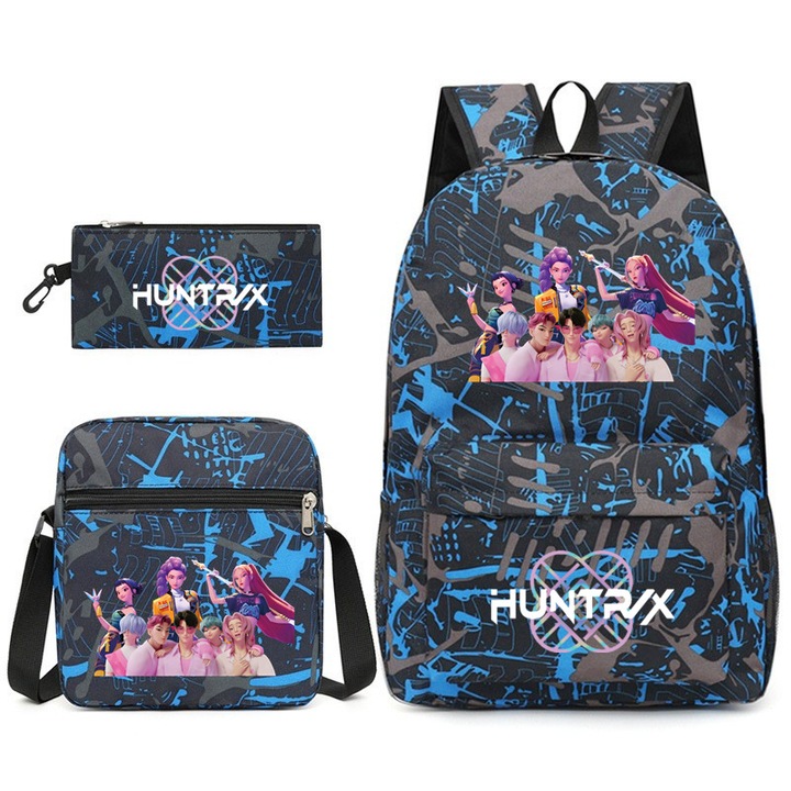 K-pop Witcher Girls Iskolatáska, 3 részes szett, nyomott mintás, 45x32x13cm, Oxford, akár 14 hüvelykes laptophoz, többszínű