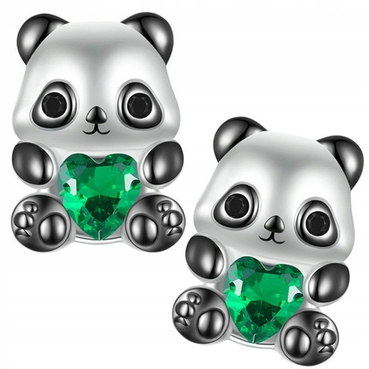 Cercei Argint 925 Trusky Panda cu Zirconiu Verde, hipoalergenici, 8, 5x6, 3mm