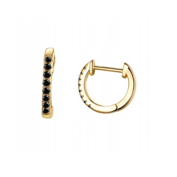 Cercei Aurii Rotunzi Trusky, Zirconiu Negru, 12mm