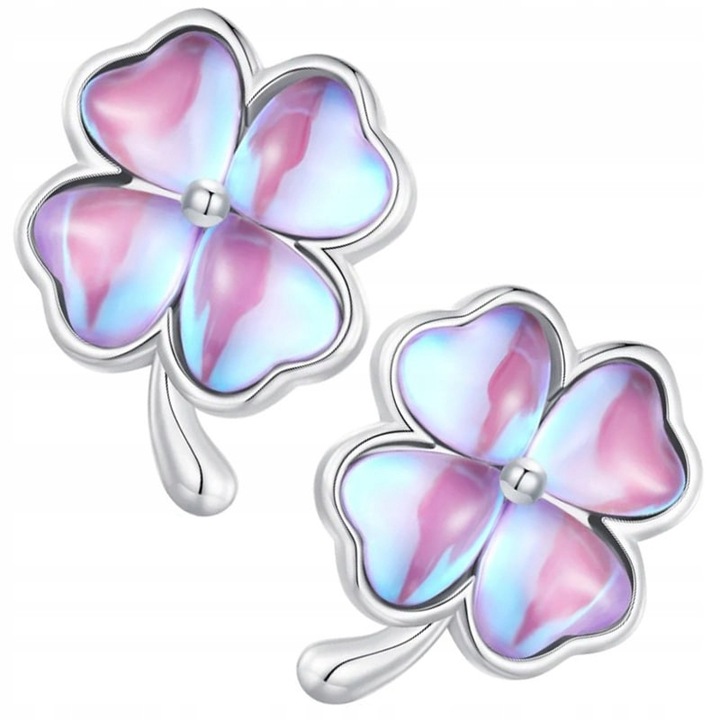 Cercei argint 925, Trusky, trifoi cu piatră violetă, hipoalergenici, 12.1mm
