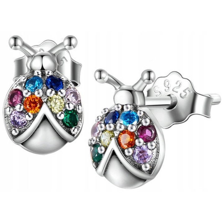 Cercei din argint 925 Trusky Biedronka cu zirconii colorate, multicolor, pentru fete