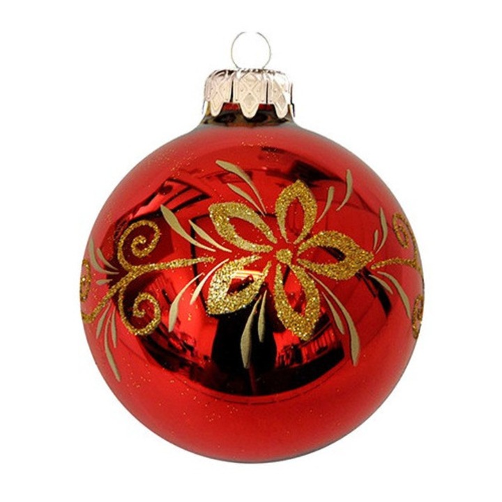 Glob roșu lucios cu model auriu, 8 cm