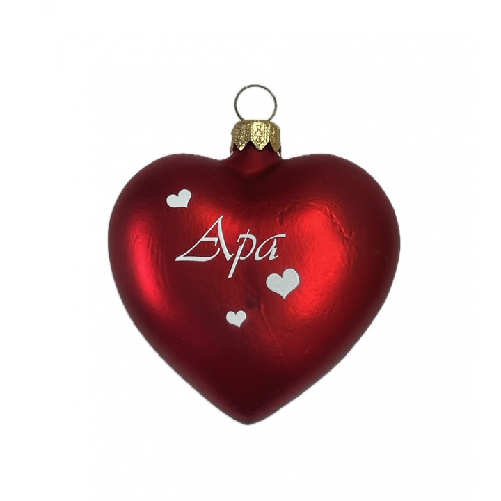 Inimă mată roșie din sticlă cu inscripția Tată, Pannonia Dekor