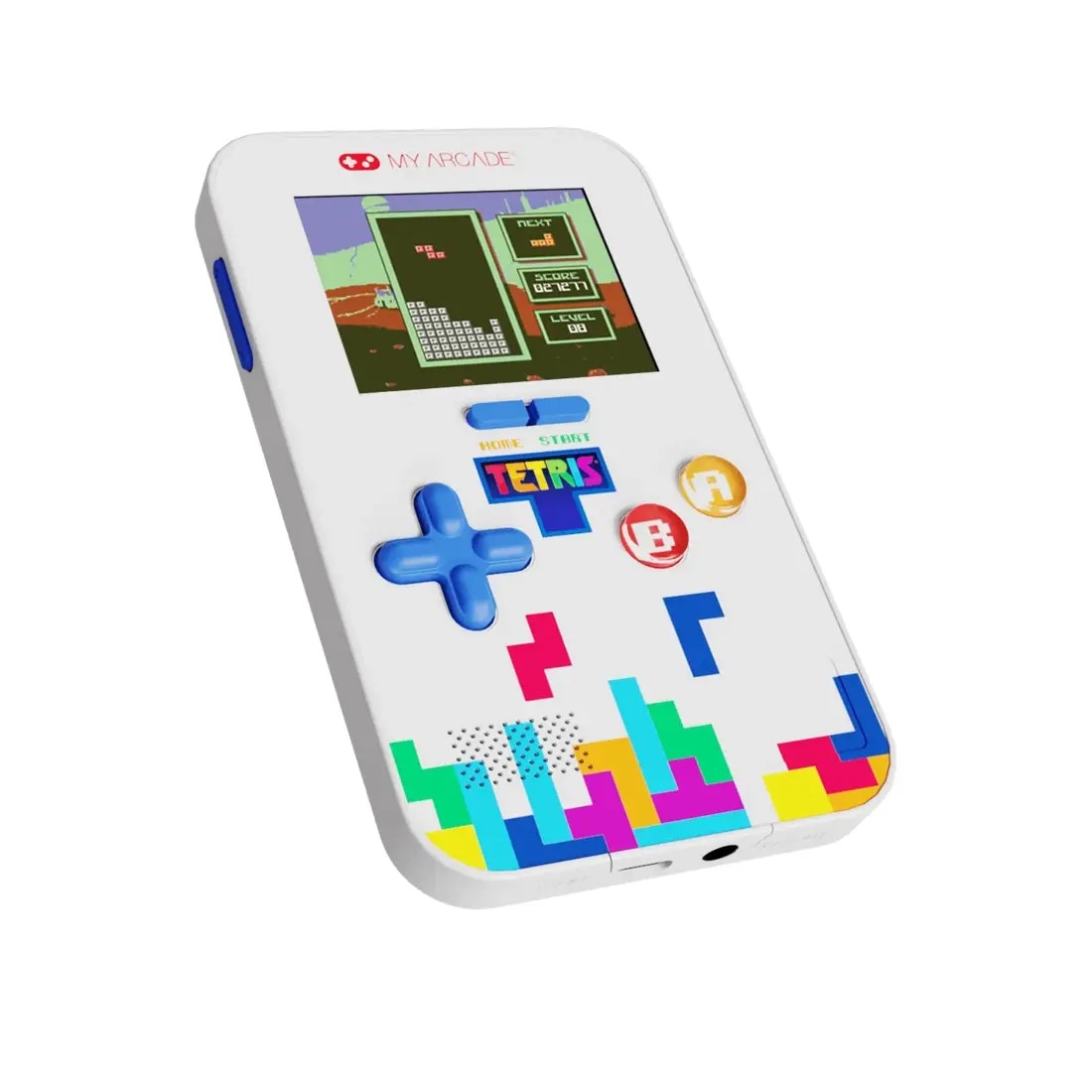 Mini consola de buzunar MyArcade, Tetris Go Gamer, 300 jocuri bonus, dexteritate si puzzle, design retro ergonomic, comenzi arcade, ecran LED color, compacta, portabila, control volum, difuzor extern, ideala cadou, baterii/cablu USB-C, multicolor