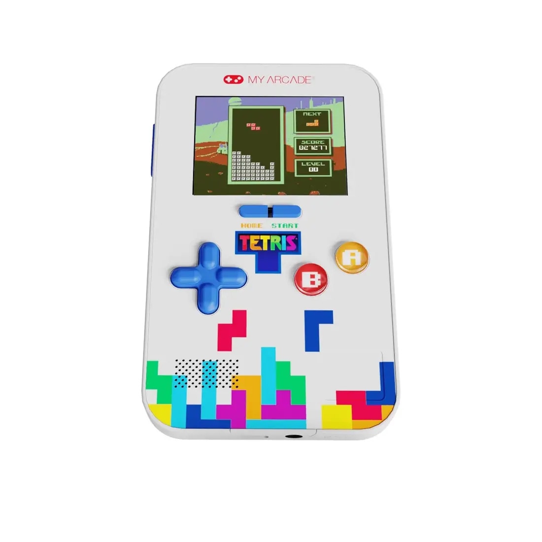 Mini consola de buzunar MyArcade, Tetris Go Gamer, 300 jocuri bonus, dexteritate si puzzle, design retro ergonomic, comenzi arcade, ecran LED color, compacta, portabila, control volum, difuzor extern, ideala cadou, baterii/cablu USB-C, multicolor