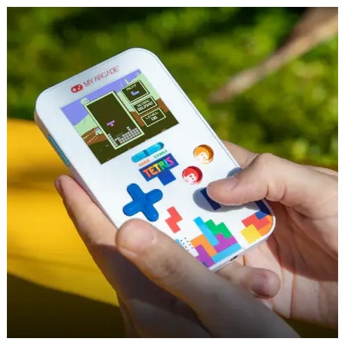 Mini consola de buzunar MyArcade, Tetris Go Gamer, 300 jocuri bonus, dexteritate si puzzle, design retro ergonomic, comenzi arcade, ecran LED color, compacta, portabila, control volum, difuzor extern, ideala cadou, baterii/cablu USB-C, multicolor