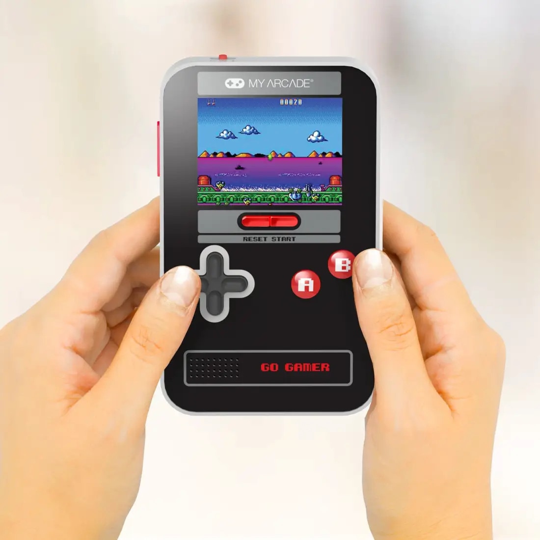 Mini consola de buzunar MyArcade, Tetris Go Gamer, 300 jocuri bonus, dexteritate si puzzle, design retro ergonomic, comenzi arcade, ecran LED color, compacta, portabila, control volum, difuzor extern, Jack 3.5 mm, ideala cadou, alimentare cu baterii/cablu
