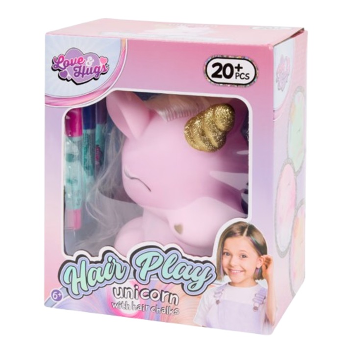 Hajkiegészítő szett Hair Play Unicorn, Love&Hugs, rózsaszín arany részletekkel, többszínű