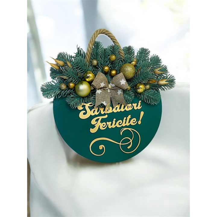 Coronita de Craciun, baza MDF vopsita si decorata, diametru 30cm