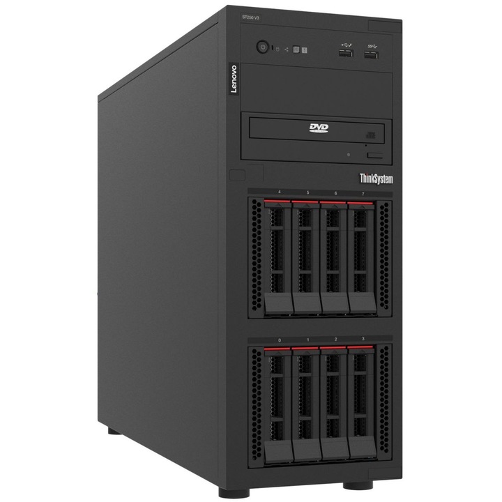 Сървър Lenovo ThinkSystem ST250 V3, Процесор Intel Xeon 6315P (2.80 GHz / 4 core), 16GB DDR5 4400 MHz RDIMM, Без твърд диск, 800 W