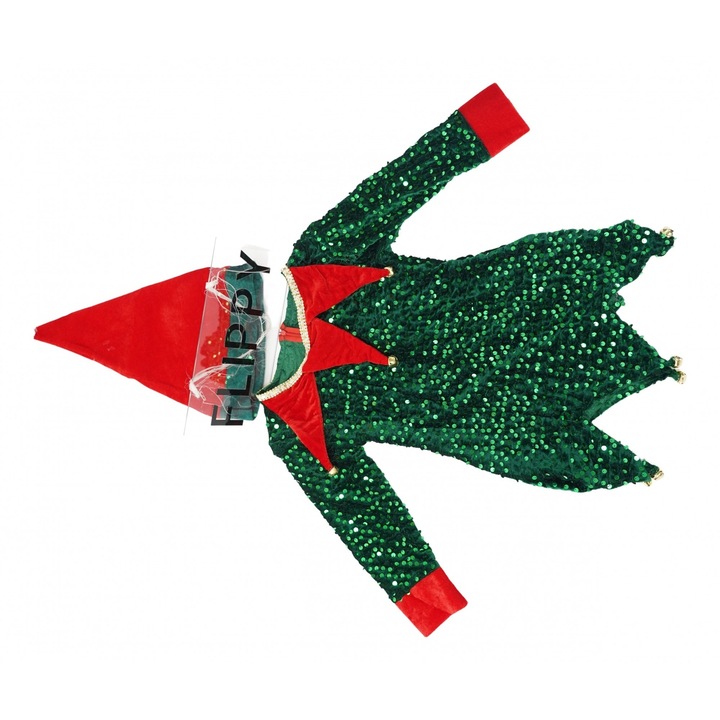 Costum Craciun, Spiridus, rosu-verde, 7 - 9 ani, catifea