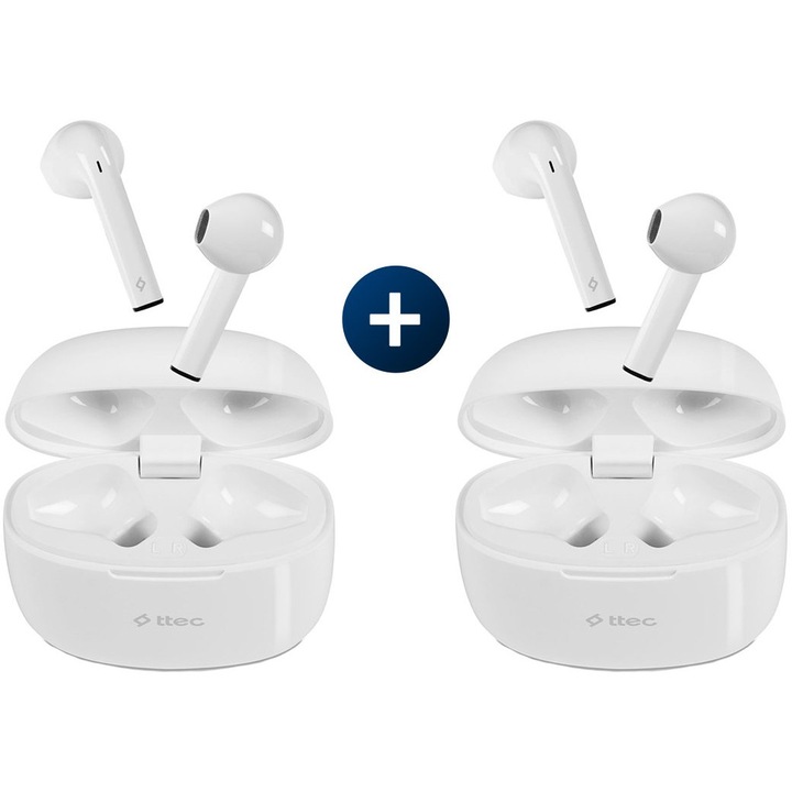 Комплект безжични слушалки ttec TWS Mode, Бял