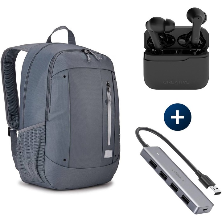 Комплект раница за лаптоп CASE LOGIC Jaunt WMBP-215 16'', USB хъб Ugreen CM219 и безжични слушалки Creative Zen Air 2 ANC