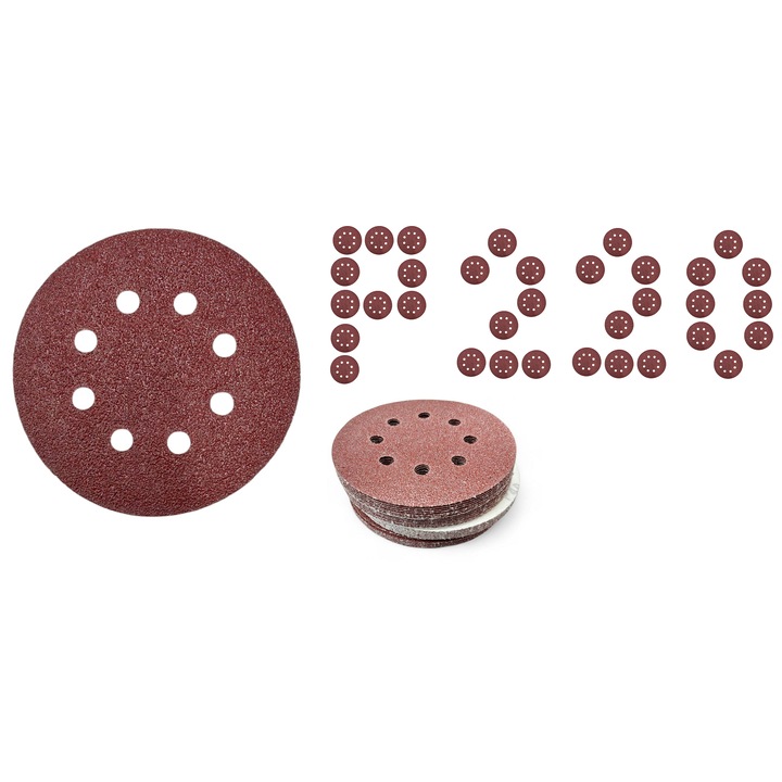 Disc abraziv din hartie, 125 mm, cu velcro si gauri, pentru slefuitor oscilant, P220, set 50 bucati