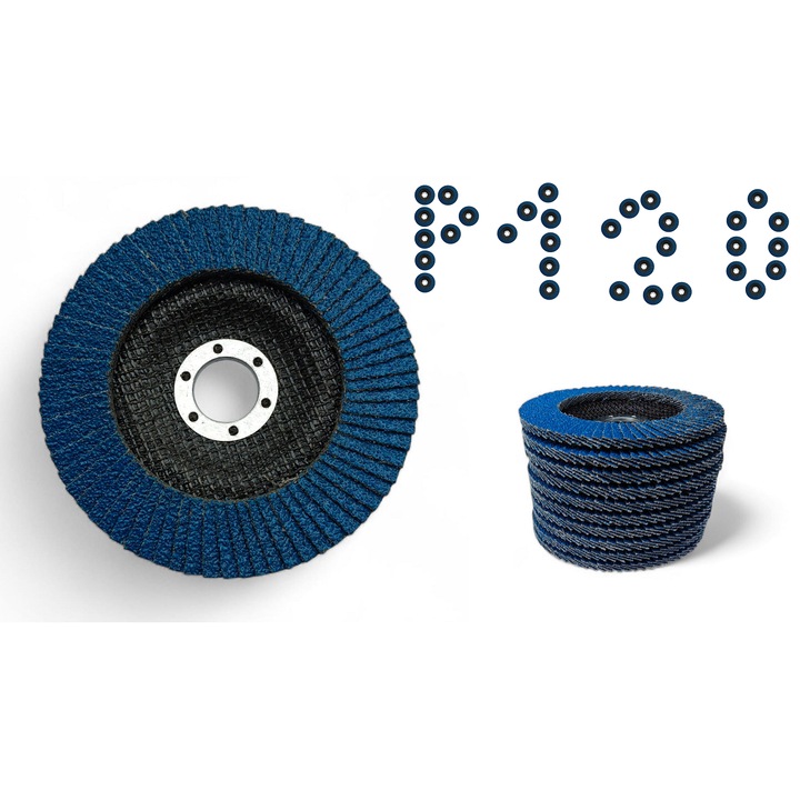 Disc cu lamele de 125 mm, lamele din zirconiu pentru metal, lemn si rugina, P120, set 10 bucati