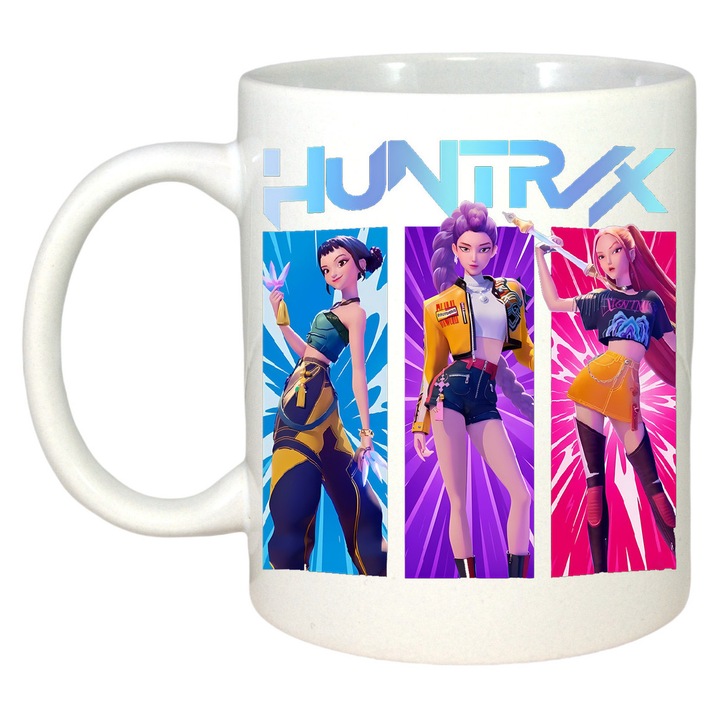 Cana K-Pop Hunters Demon Huntrix Poster Grup Cu Rumi Mira Zoey, Aniversare, Sarbatori, Cadou, Secret Santa, Cri-Flo, Culoare Alb, 330 Ml