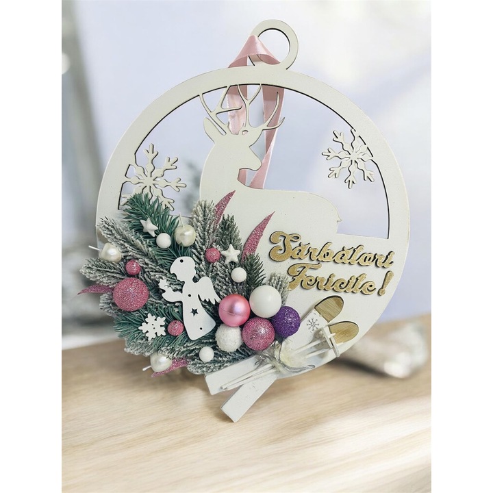 Coronita de Craciun Sovaldi, MDF vopsit, decorata manual, 30cm