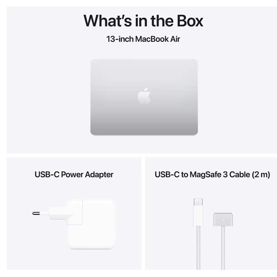 Laptop Apple MacBook Air 13, Procesor Apple M4 chip 10-core CPU, 8-core GPU, 13.6" WQXGA, 16GB, 256GB, layout INT, Mac OS Argintiu + adaptor retea 70W