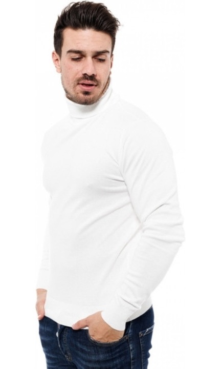 Férfi pulóver, fehér, garbó, S