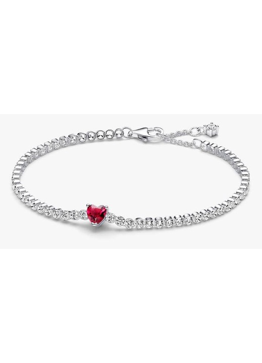 Bratara Pandora tenis stralucitoare cu inimioara Rosie Cristal din Argint 925 - 18cm