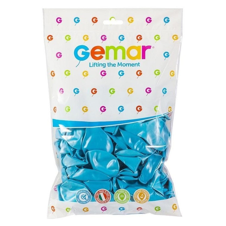 Baloane metalice blekitne, Gemar, 25cm, set 100 bucati