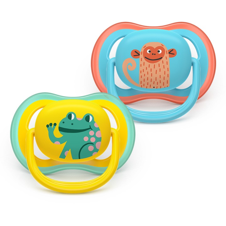 Залъгалки Ultra Air Philips AVENT Plant Based 18м+ с декорация маймунка/жаба за момче 2бр/оп