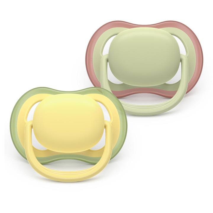 Залъгалки Ultra Air Philips AVENT Plant Based 18м+ неутрални цветове, зелено/жълто 2бр/оп