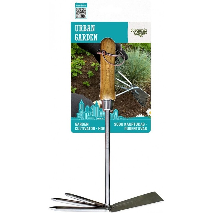 Kerti kultivátor és kapa Garden Cultivator - Hoe, Urban Garden, ergonomikus fa nyél, 1 db