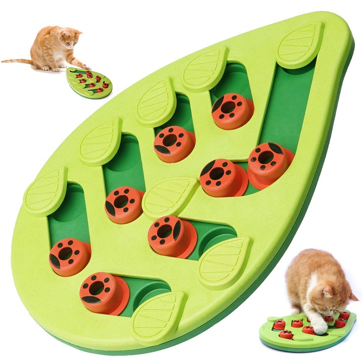 Puzzle Interactiv pentru Pisici, Bedee, Eliberare Recompensa, cu 16 Compartimente Ascunse, Bol cu ​​mancare lenta pentru animale de companie, Scapa de Anxietate, Stimuleaza Instinctul Natural de Vanatoare, Verde