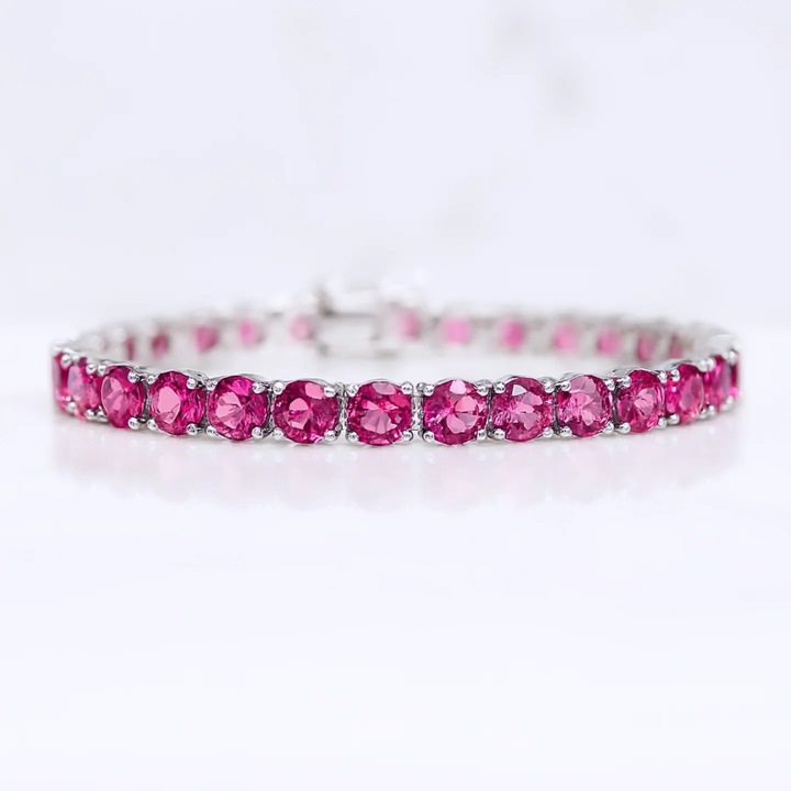 Сребърна гривна с розов топаз, ръчна изработка