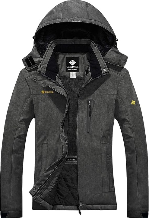 Geaca de Ski pentru Femei, GEMYSE, Impermeabila, Cu gluga, Calduroasa, Captusita cu Fleece polar, Rezistenta la vant, Perfecta pentru iarna, ski, snowboard, snowmobile, Marimea L EU, Gri Grafit