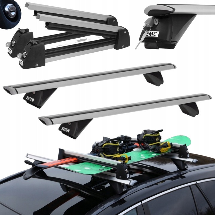 Set Portbagaj și Suport Schiuri AZILO EMC Expert 120, Argintiu/Negru, Capacitate încărcare 90kg, pentru 3 perechi de schiuri