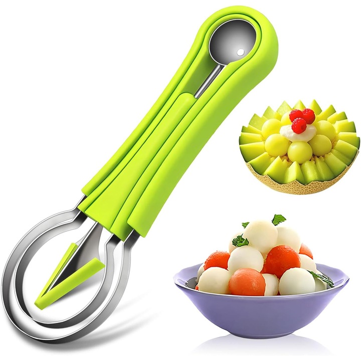 Többfunkciós 4 az 1-ben gyümölcsszobrász készlet, gyümölcsfaragó eszközök, Összecsukható tároló, Konyhába, Rozsdamentes acél (zöld)