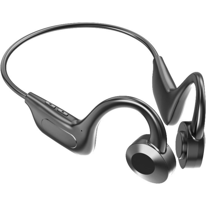 Casti cu conductie osoasa, Bluetooth 5.1 cu microfon, 8 ore de functionare, rezistent la apa, potrivite pentru alergare, ciclism, sporturi in aer liber Negru