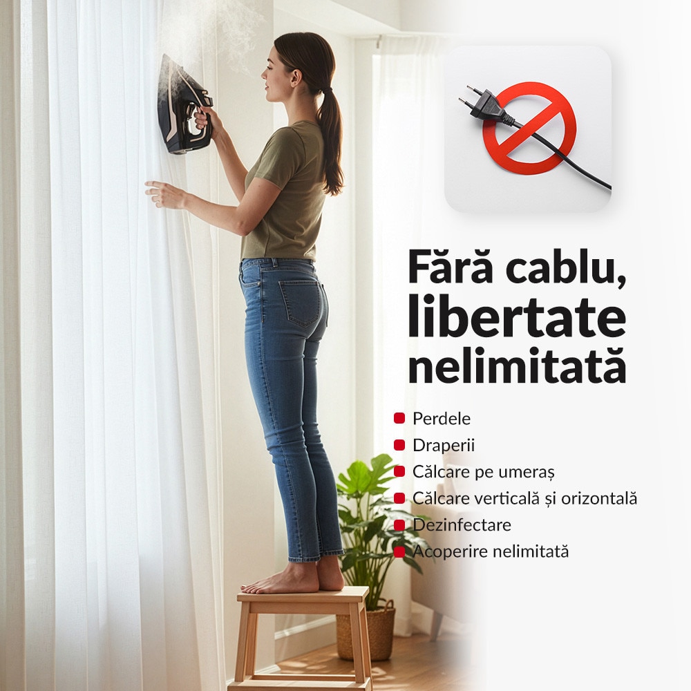 Fier de calcat fara fir cu abur Lehmann Pargo, talpa ceramica, putere 2600W, rezervor de apa de 320 ml, Lumina de fundal cu LED-uri, galben/negru