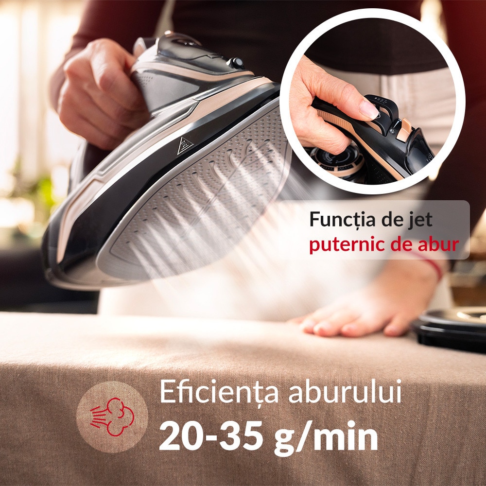 Fier de calcat fara fir cu abur Lehmann Pargo, talpa ceramica, putere 2600W, rezervor de apa de 320 ml, Lumina de fundal cu LED-uri, galben/negru