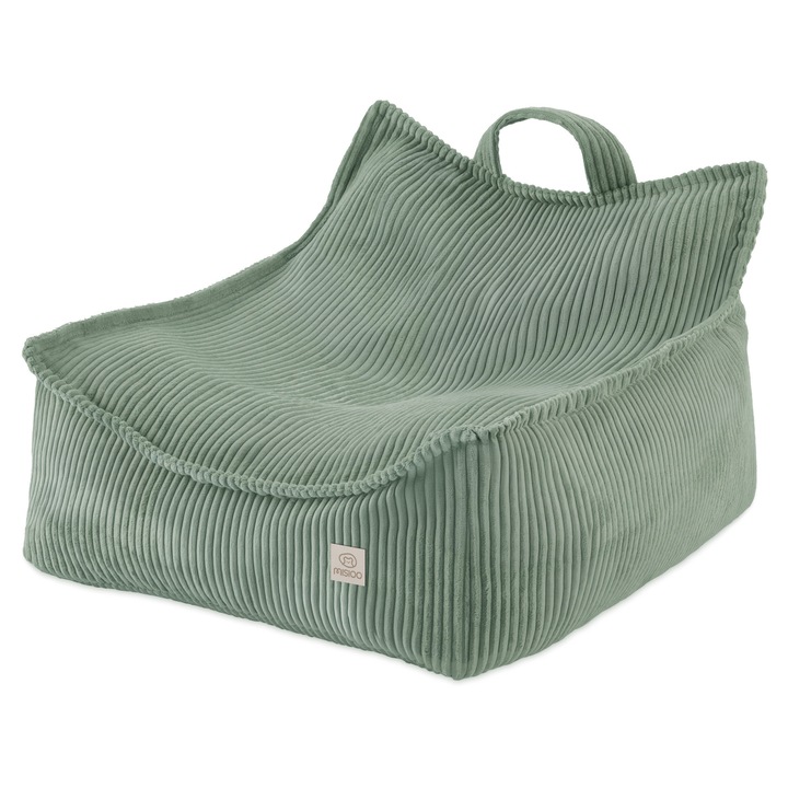 Fotoliu puf pentru copii beanbag sako, Misioo Puffy Square, Catifea, Verde, 77x67x50 cm