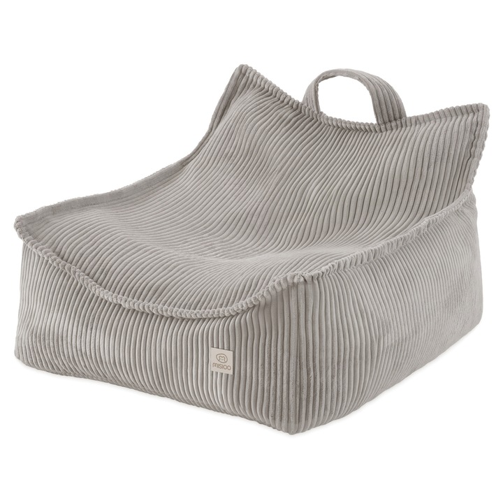 Fotoliu puf pentru copii beanbag sako, Misioo Puffy Square, Catifea, Bej, 77x67x50 cm