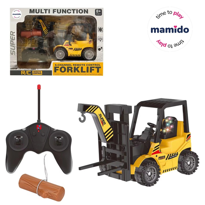 Mamido RC targonca távirányítóval, fényeffektusokkal, 8+ év, rönk mellékelve