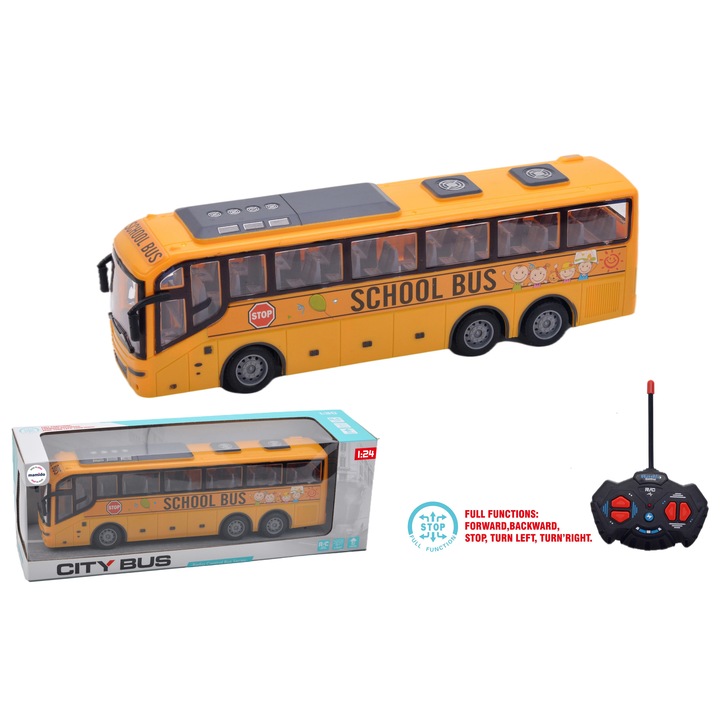 Autobuz scolar cu telecomanda 1:24 galben, design realist