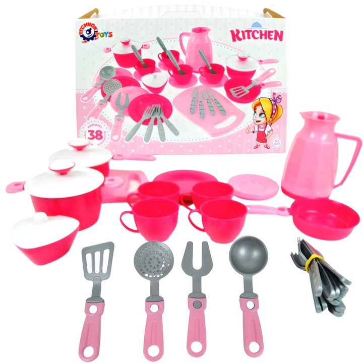 Set de bucatarie pentru copii, TechnoK, 38 elemente, 42x30x10cm
