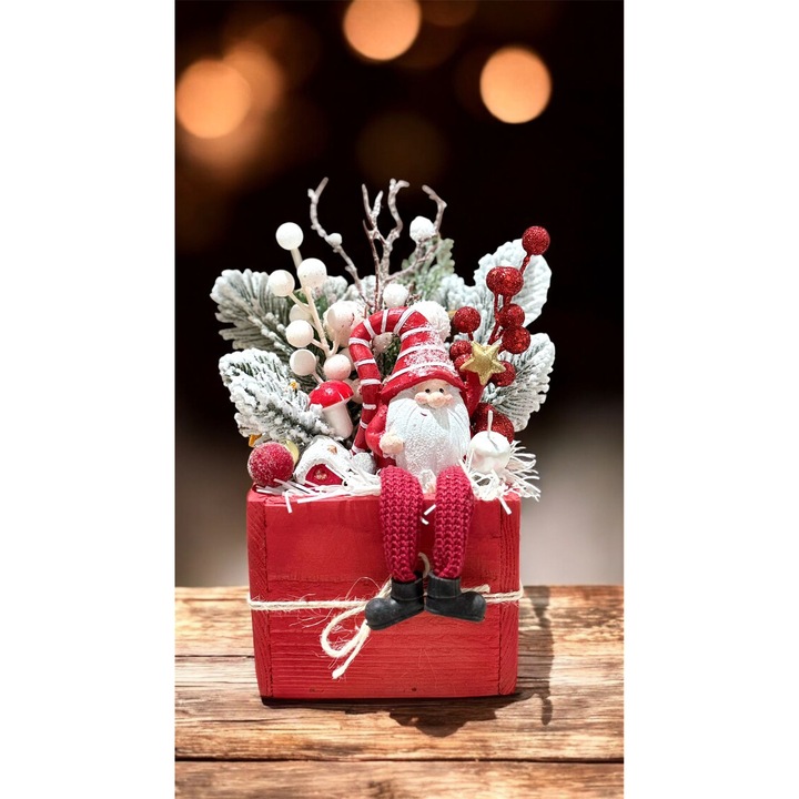 Aranjament Craciun in cutie din lemn vintage 25x12x12cm