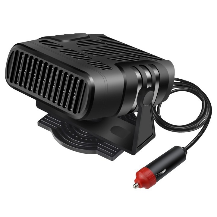 Incalzitor auto portabil 12V, rotire 360°, design priza bricheta, negru, 12x7.2x10cm