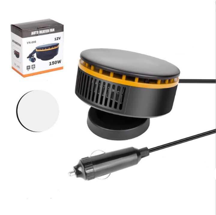 Incalzitor auto portabil 12V, defroster parbriz, rotire 360 grade, negru galben