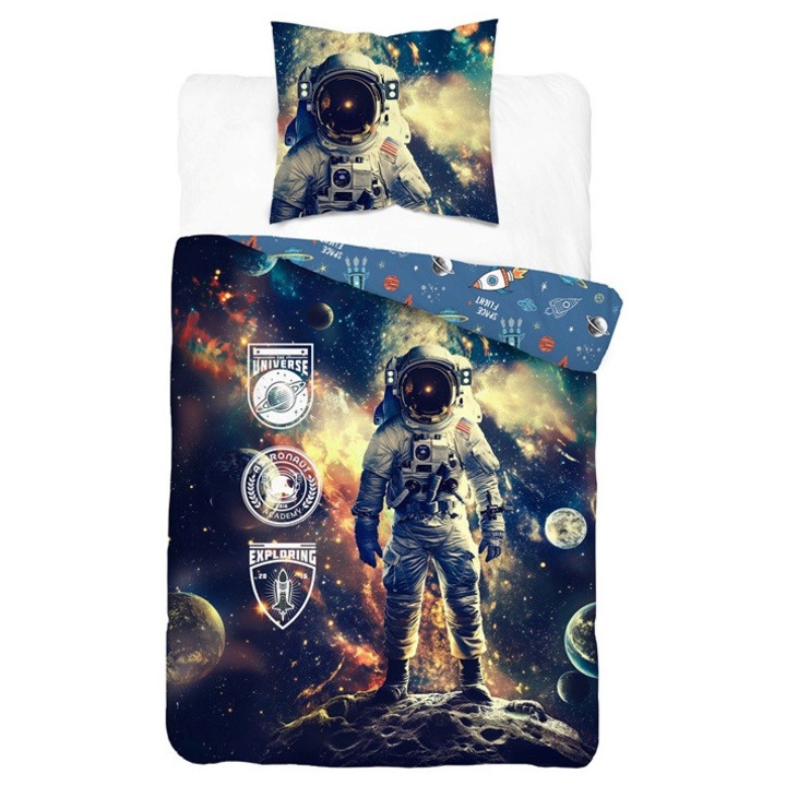 Lenjerie de pat Detexpol 140x200cm, 100% bumbac, print colorat, 1x70x80cm