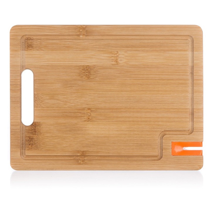 Tocator de bucatarie VETRO PLUS bambus cu ascutitor, 28x21cm, 1,5cm grosime