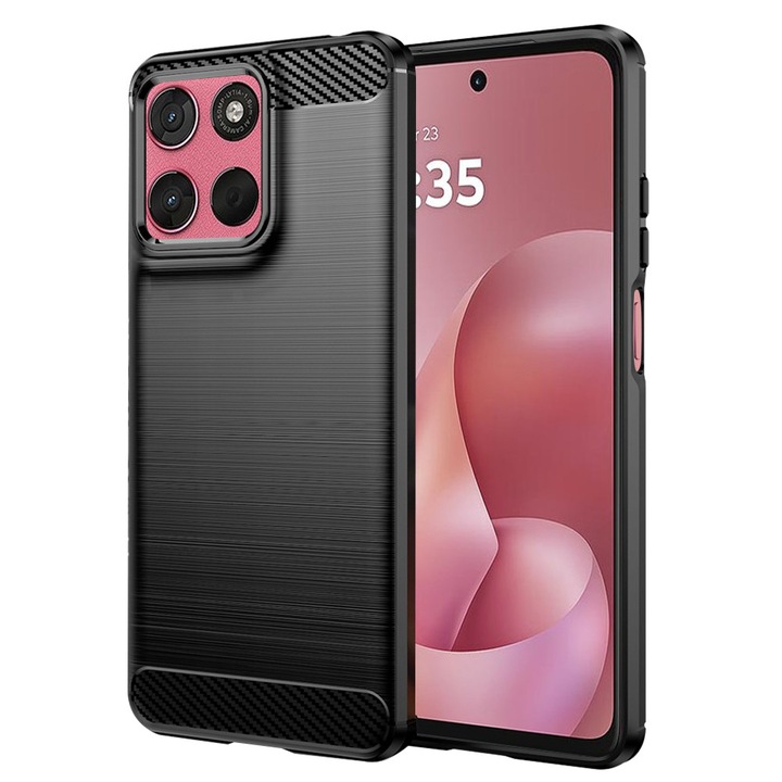Husa Carbon pentru Motorola Moto G57 Power / G67 Power, Silicon TPU Durabil, Protectie sporita, Rezistenta la socuri, Grip Anti-Alunecare, Neagra
