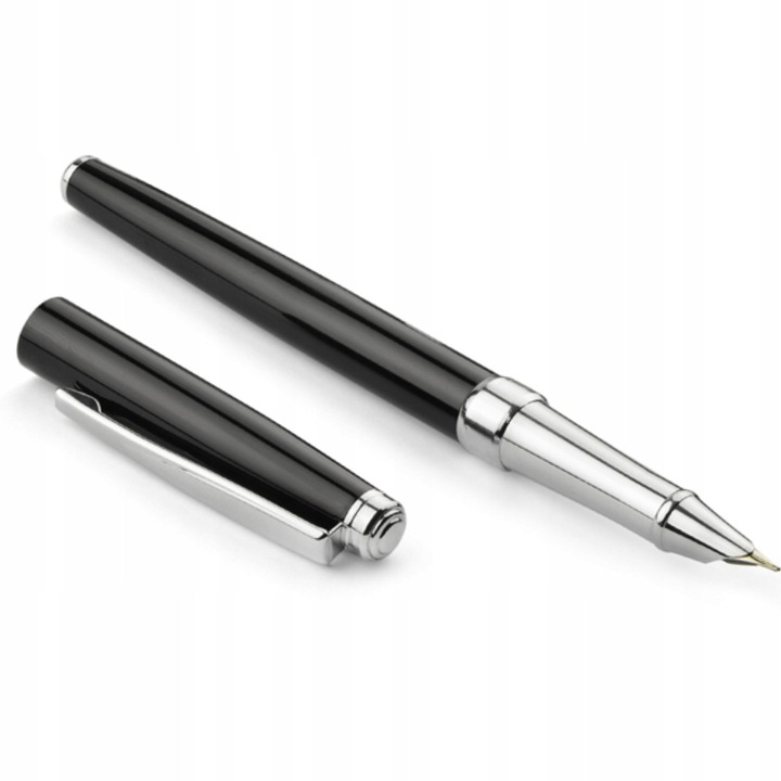 Töltőtoll, fekete fém, klasszikus design, 137x10mm