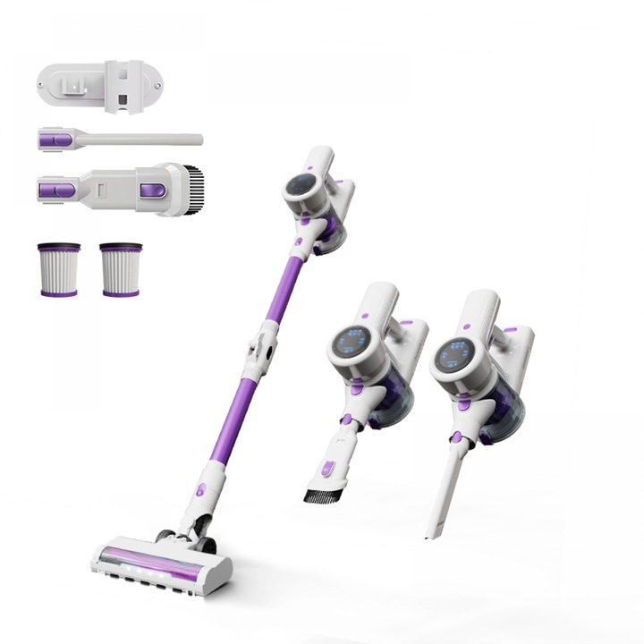 Aspirator Vertical UWOT Fără Fir 3 în 1, 350 W, Filtru HEPA, Alb și Violet